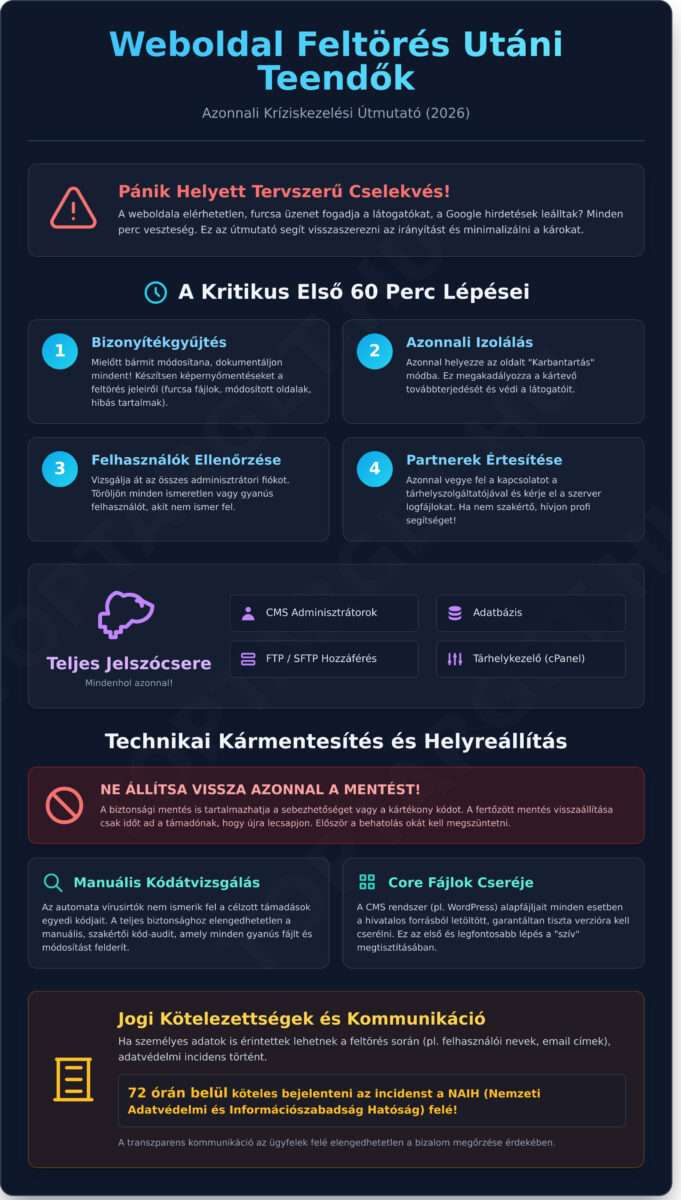 Weboldal feltörés utáni teendők: Kríziskezelési útmutató cégvezetőknek 2026