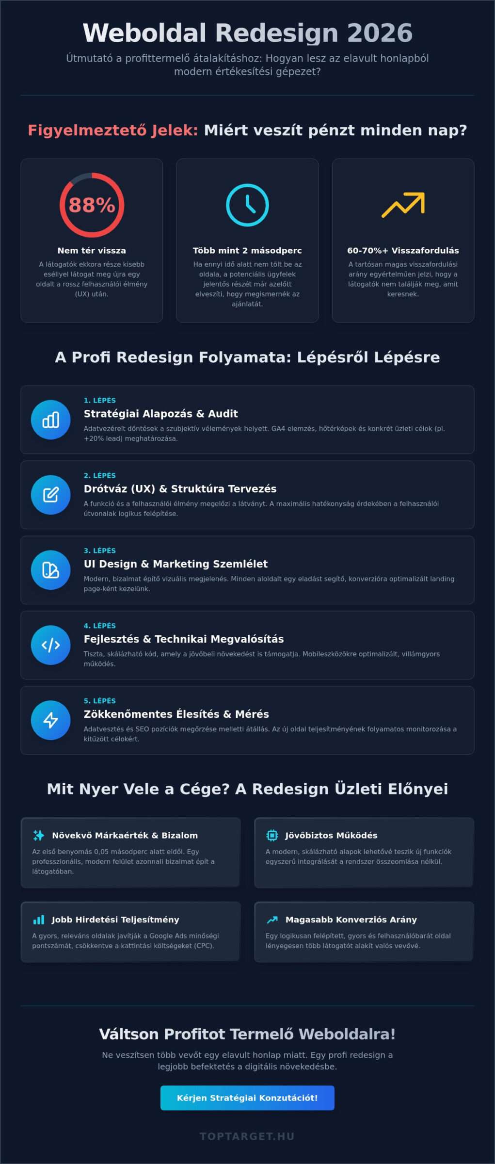 A weboldal redesign folyamata 2026-ban: Stratégiai útmutató a magas megtérüléshez 1 A weboldal redesign folyamata 2026-ban: Stratégiai útmutató a magas megtérüléshez