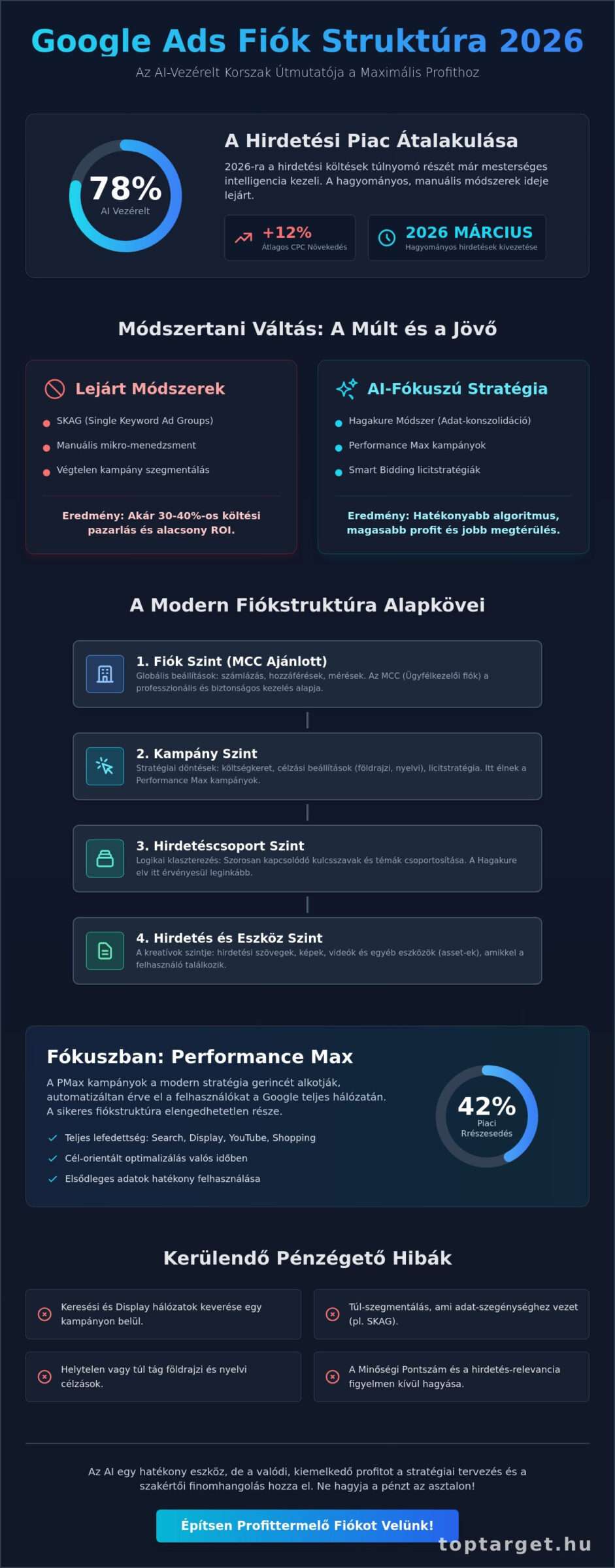 Google Ads fiók struktúra felépítése 2026-ban: Útmutató a magas megtérüléshez